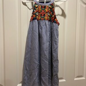 THML Blue Striped Dress with Colorful Embroidery